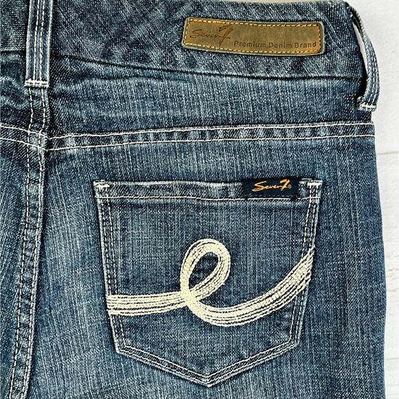 Seven 7 Premium Denim Bootcut Jeans Women 4 Blue Medium Wash Low Rise Embroidery - Picture 4 of 8